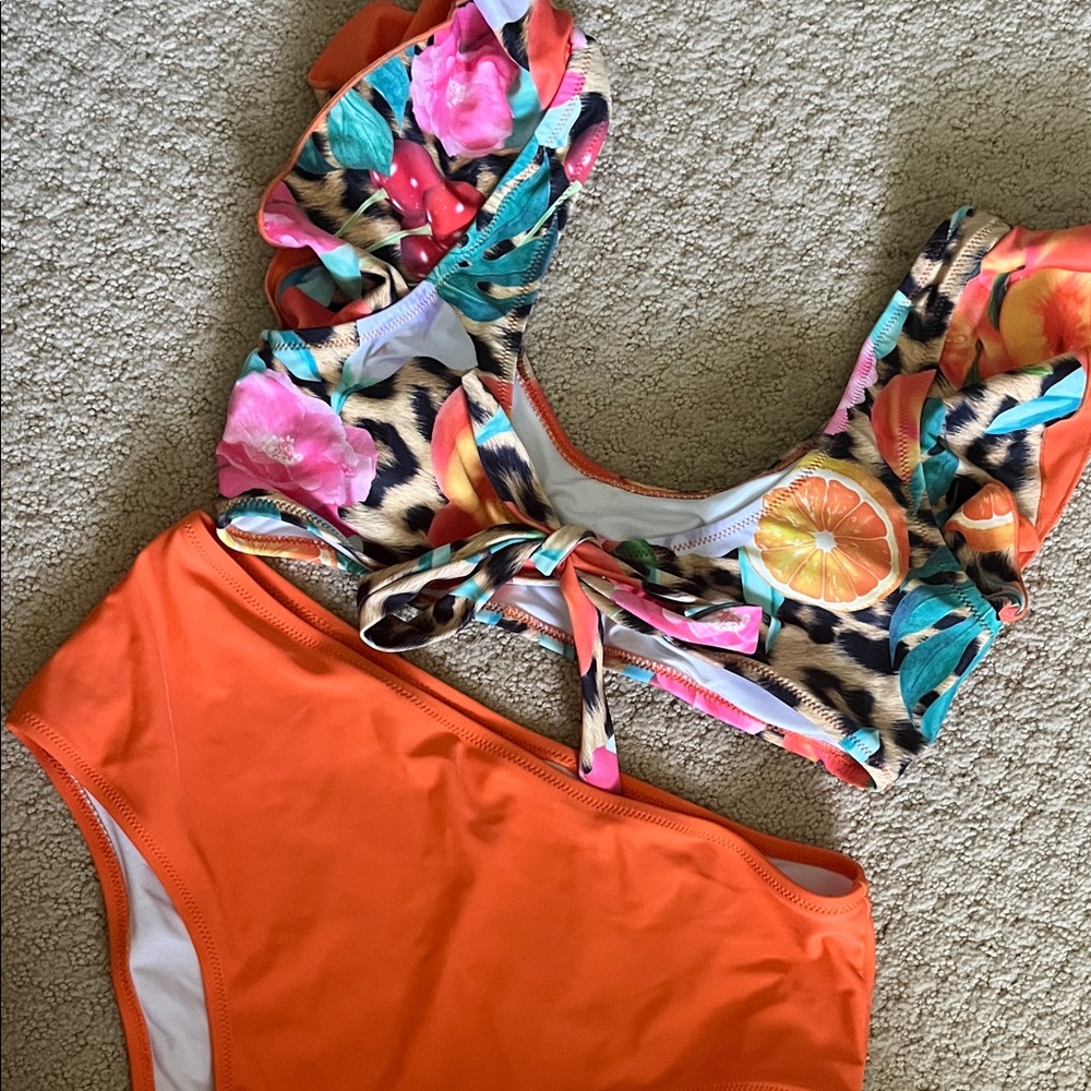Floral and Leopard Print Bikini Set